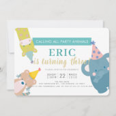 Party Tiere Elephant Gold Glitzer Boy Geburtstag Einladung (Vorderseite)