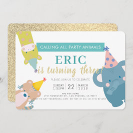 Party Tiere Elephant Gold Glitzer Boy Geburtstag Einladung