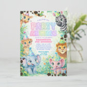 Party-Tiere Geburtstag Bunt Regenbogen Einladung (Stehend Vorderseite)