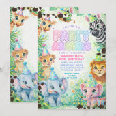 Party-Tiere Geburtstag Bunt Regenbogen Einladung (Vorne/Hinten)