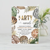 Party Tiere Geburtstag Leopard Print Jungl Wild Einladung (Stehend Vorderseite)