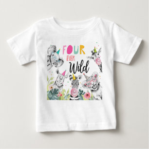 Party Tiere Geburtstag Mädchen Vier mal wild Baby T-shirt