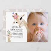 Party Tiere Giraffe Foto 1. Geburtstag Einladung (Vorne/Hinten)