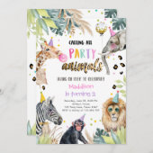 Party Tiere Girl Safari Jungle Zoo Einladung (Vorne/Hinten)