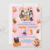 Party Tiere Halloween Thema in Rosa Geburtstag Einladung (Vorderseite)