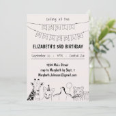 Party Tiere Handgezogene Doodle Kid's Geburtstag Einladung (Stehend Vorderseite)