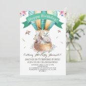 Party Tiere Hot Air Ballon Happy Geburtstag Einladung (Stehend Vorderseite)