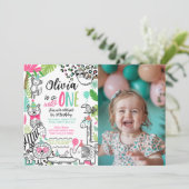 Party Tiere, Jungle Safari 1. Geburtstag Einladung (Stehend Vorderseite)