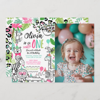 Party Tiere, Jungle Safari 1. Geburtstag Einladung
