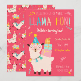 Party-Tiere Lama Geburtstagsmädchen Rosa Einladung