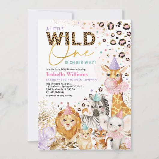 Party Tiere Leopard Print Safari Baby Girl Einladung (Vorderseite)