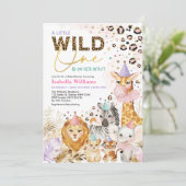 Party Tiere Leopard Print Safari Baby Girl Einladung (Stehend Vorderseite)