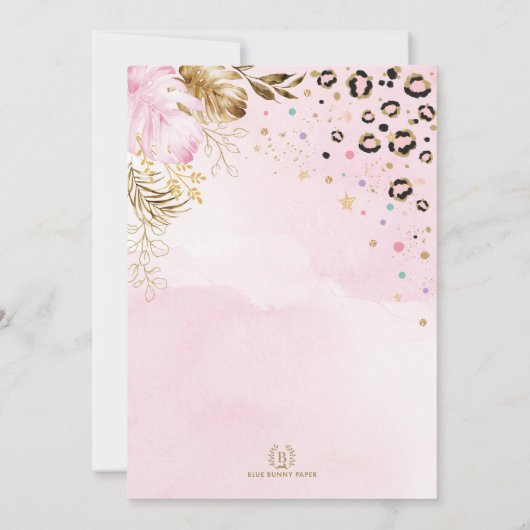 Party Tiere Leopard Print Safari Baby Girl Einladung (Rückseite)