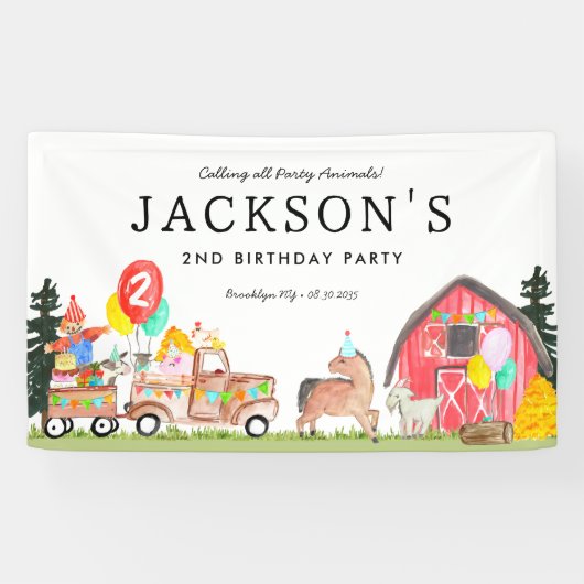 Party Tiere LKW Kids Farm Geburtstag Willkommen Banner (Horizontal)