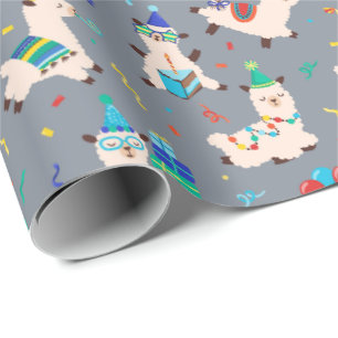 Party-Tiere Llama Geburtstagsfeier Grau Geschenkpapier