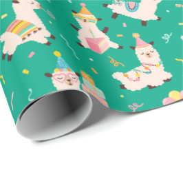 Party-Tiere Llama Geburtstagsfeier Grün Geschenkpapier