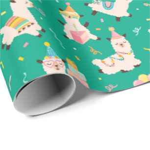 Party-Tiere Llama Geburtstagsfeier Grün Geschenkpapier