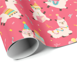Party-Tiere Llama Geburtstagsfeier Rosa Geschenkpapier