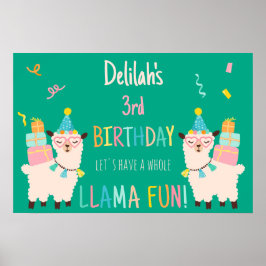 Party-Tiere Llama Geburtstagsmädchen Grün Poster