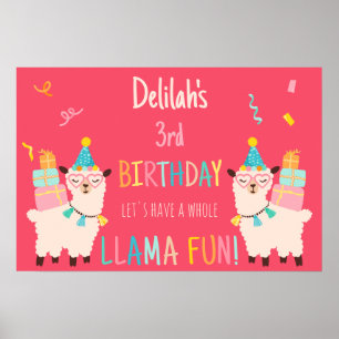Party-Tiere Llama Geburtstagsmädchen Rosa Poster