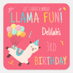Party-Tiere Llama Geburtstagsmädchen Rosa Quadratischer Aufkleber