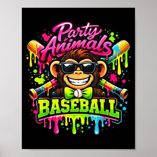 Party-Tiere Meme Baseball lustiger Affe Poster (Vorne)