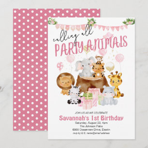 Party-Tiere Rosa Geburtstag Einladung