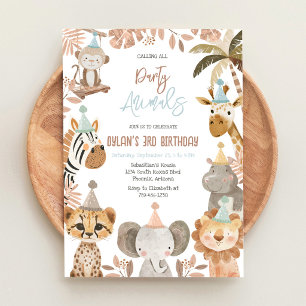 Party-Tiere Safari Dschungel Zoo Kinder Geburtstag Einladung
