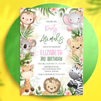 Party-Tiere Safari Dschungel Zoo Kinder Geburtstag Einladung