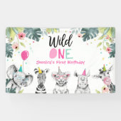Party Tiere Safari Girl Pink Wild One Hintergrund Banner (Horizontal)