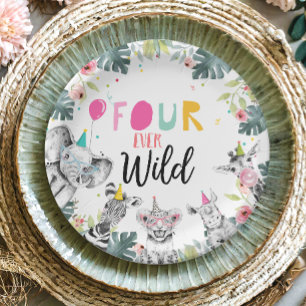 Party Tiere Safari Girl Rosa Vier Wilde Geburtstag Pappteller