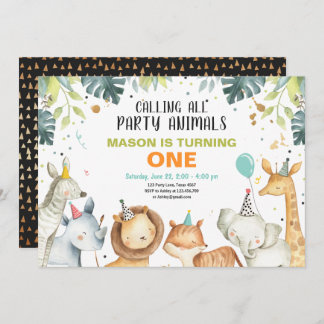 Party Tiere Safari Gold Boy Tiere Geburtstag Einladung