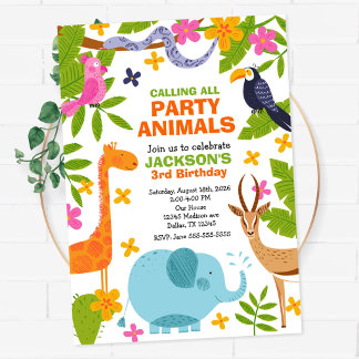 Party-Tiere Safari Junge Zoo-Party Geburtstag Einladung