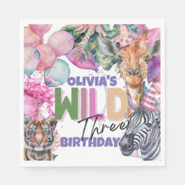 Party Tiere Safari Jungle Wild Drei Geburtstage Serviette