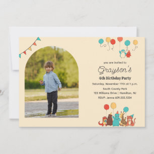 Party-Tiere und bogenförmiger Foto-Rahmen Kinderge Einladung