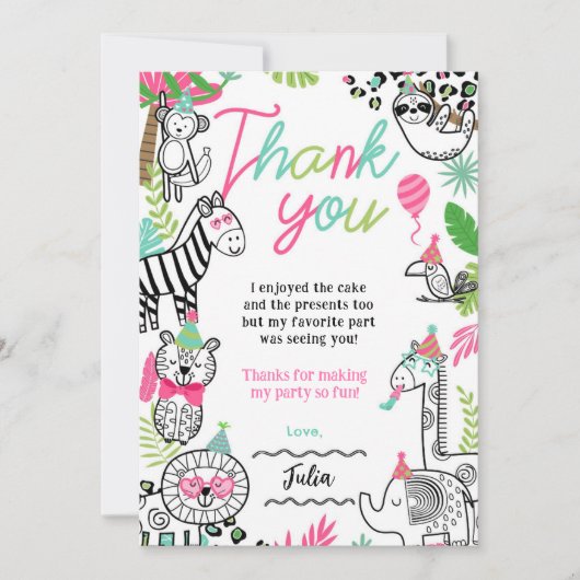 Party Tiere Vielen Dank Karten (Vorderseite)