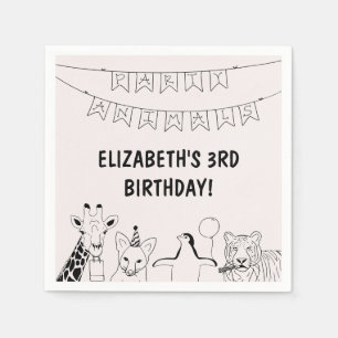 Party Tiere von Hand gezogene Doodle Kind Geburtst Serviette