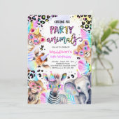 Party Tiere Wild Safari Pink Girl Geburtstagsparty Einladung (Stehend Vorderseite)