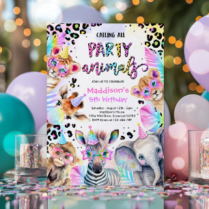 Party Tiere Wild Safari Pink Girl Geburtstagsparty Einladung