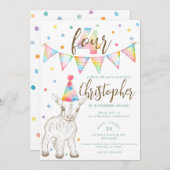 Party Tierziege 4. Geburtstag Einladung für Kinder (Vorne/Hinten)
