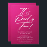 Party Time 40. Geburtstag Party Einfache Eleganz Einladung<br><div class="desc">Es ist Party Time 40th 40th Birthday Party Simple Elegant Invitation Invite weist ein minimalistisches Design mit dem Text "It's Party Time!" in moderne weiße Kalligrafie-Schrift Typografie und personalisiert unten mit Ihrem benutzerdefinierten Text auf einem rosa Hintergrund. Der bearbeitbare Schriftart kann in Stil und Farbe geändert werden. Entworfen von ©...</div>