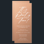 Party Time 40. Geburtstag Party Einfache Eleganz Einladung<br><div class="desc">Es ist Party Time 40th 40th Birthday Party Simple Elegant Invitation Invite bietet ein minimalistisches Design mit dem Text "It's Party Time!" in modernen weißen Kalligraphieskripttypografie und personalisiert unten mit Ihrem eigenen Text. Der bearbeitbare Schriftart kann mit einem Aprikosenhintergrund verändert werden. Entworfen von © Evco Studio www.zazzle.com/store/evcostudio</div>