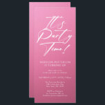 Party Time 40. Geburtstag Party Einfache Eleganz Einladung<br><div class="desc">Es ist Party Time 40th 40th Birthday Party Simple Elegant Invitation Invite bietet ein minimalistisches Design mit dem Text "It's Party Time!" in modernen weißen Kalligraphieskripttypografie und personalisiert unten mit Ihrem eigenen Text. Der Schriftart kann mit einem rosa Hintergrund bearbeitet werden. Entworfen von © Evco Studio www.zazzle.com/store/evcostudio</div>
