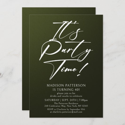 Party Time 40. Geburtstag Party Einfache Eleganz Einladung (Vorne/Hinten)