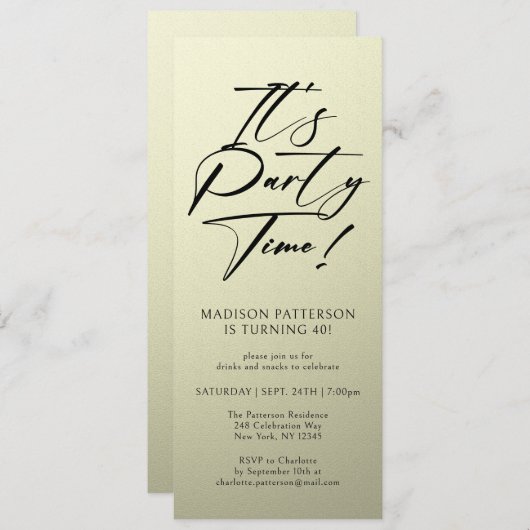 Party Time 40. Geburtstag Party Einfache Eleganz Einladung (Vorne/Hinten)