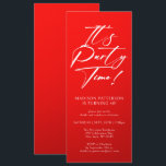 Party Time 40. Geburtstag Party Einfache Eleganz Einladung<br><div class="desc">Es ist Party Time 40th 40th Birthday Party Simple Elegant Invitation Invite bietet ein minimalistisches Design mit dem Text "It's Party Time!" in modernen weißen Kalligraphieskripttypografie und personalisiert unten mit Ihrem eigenen Text. Der bearbeitbare Schriftart kann mit einem roten Hintergrund verändert werden. Entworfen von © Evco Studio www.zazzle.com/store/evcostudio</div>