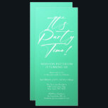 Party Time 40. Geburtstag Party Einfache Eleganz Einladung<br><div class="desc">Es ist Party Time 40th 40th Birthday Party Simple Elegant Invitation Invite bietet ein minimalistisches Design mit dem Text "It's Party Time!" in modernen weißen Kalligraphieskripttypografie und personalisiert unten mit Ihrem eigenen Text. Editierbarer Text Schriftart Stil und Farbe können mit einem aquamarinischen Hintergrund geändert werden. Entworfen von © Evco Studio...</div>