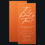 Party Time 40. Geburtstag Party Einfache Eleganz Einladung<br><div class="desc">Es ist Party Time 40th 40th Birthday Party Simple Elegant Invitation Invite bietet ein minimalistisches Design mit dem Text "It's Party Time!" in modernen weißen Kalligraphieskripttypografie und personalisiert unten mit Ihrem eigenen Text. Schriftart und Farbe können mit einem orangefarbenen Hintergrund bearbeitet werden. Entworfen von © Evco Studio www.zazzle.com/store/evcostudio</div>