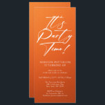 Party Time 40. Geburtstag Party Einfache Eleganz Einladung<br><div class="desc">Es ist Party Time 40th 40th Birthday Party Simple Elegant Invitation Invite bietet ein minimalistisches Design mit dem Text "It's Party Time!" in modernen weißen Kalligraphieskripttypografie und personalisiert unten mit Ihrem eigenen Text. Schriftart und Farbe können mit einem orangefarbenen Hintergrund bearbeitet werden. Entworfen von © Evco Studio www.zazzle.com/store/evcostudio</div>