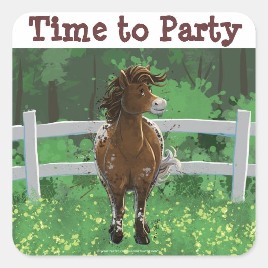 Party Time Appaloosa Pferd Quadratischer Aufkleber (Vorderseite)